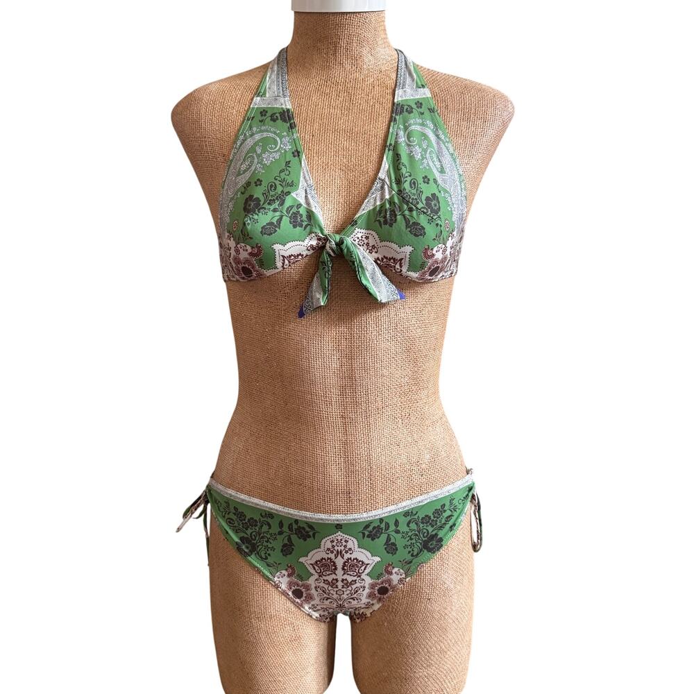 Etro Damask Paisley Printed Bow Detail Bathing Swim Suit Size 40/42 US 6 Vibrant